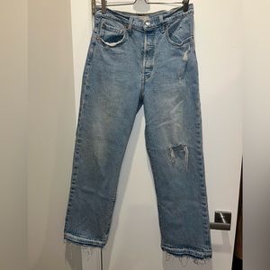 LEVI’S ribcage straight ankle jeans distressed light blue denim